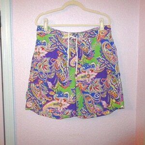 Polo Ralph Lauren Swim Trunks Size L Cargo Board Shorts Purple Paisley Pony 7"
